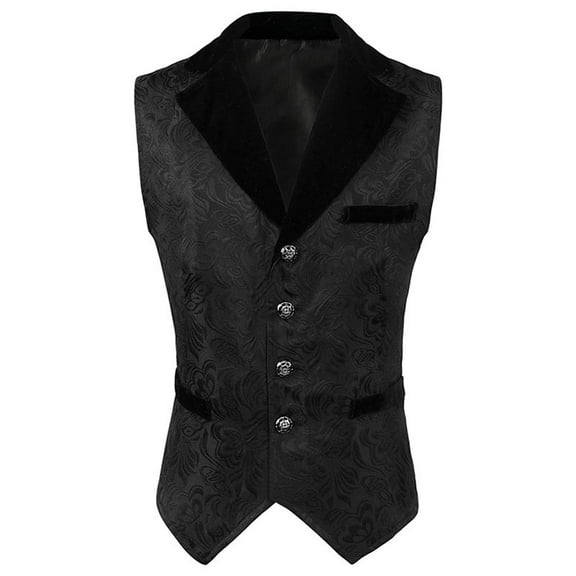 Miluxas Men Sleeveless Medieval Dress Vest Jacket Floral Vintage Buttons Embroidered Waistcoat Top Black