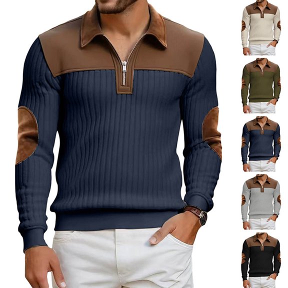 Miluxas Men Sweaters Casual Quarter zipCorduroy Sweatshirt Mock Neck Long Sleeve Pullover Fashion Lightweight Polo Shirts Navy