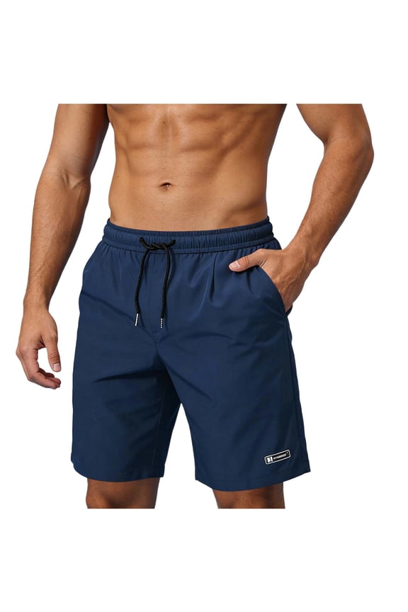 Men Swim Trunks Gym Shorts Pocket Quick Dry Breathable for Workout Runing Beach Pool Navy M(M)
