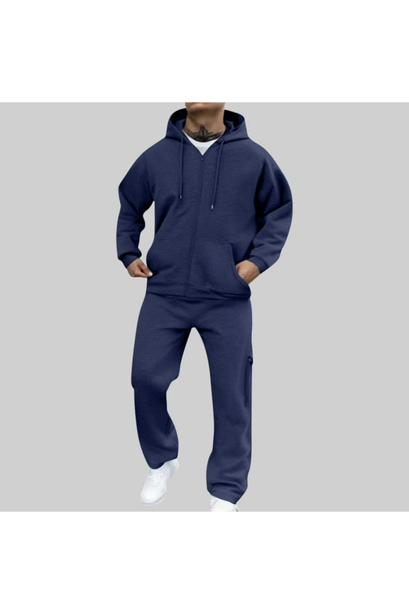 Men Track Suits Sets Long Sleeve Full-zip Sweatsuit Active Jackets and Pants 2 Piece Outfits Sky Blue 10(XL)