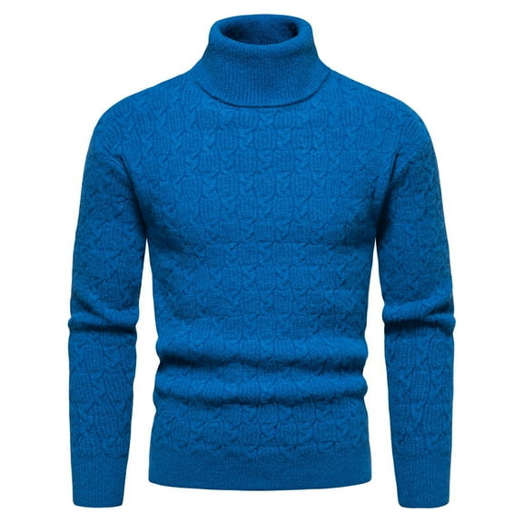 Miluxas Men Turtleneck Shirts Lightweight Long Sleeve T Shirt Ribbed thermal Tops Baselayer Pullover Blue