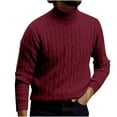 thumbnail image 1 of Miluxas Men Turtleneck Sweater Long Sleeve Cable Knit Sweaters Slim Fit Mock Neck Twisted Pullover Wine, 1 of 5