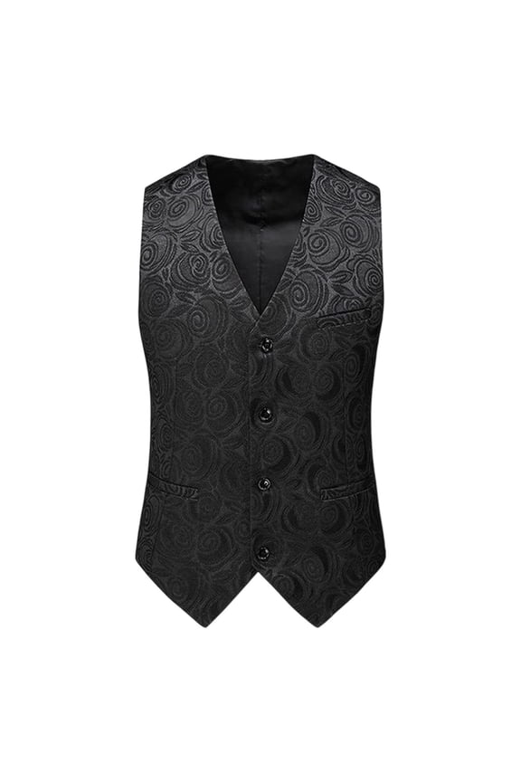 Men Victorian Sleeveless Slim Jacquard Paisley Vintage Gothic Steampunk Vest Medieval Waistcoat Black