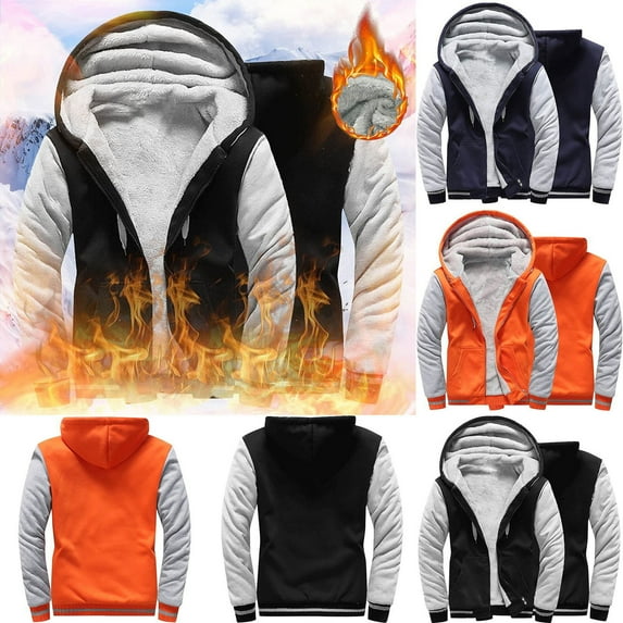 Miluxas Men Winter Jacket Long Sleeve Warm Vintage Thicken Sherpa Fleece Lined Zip Up Big and Tall Plush Hunting Streetwear Orange