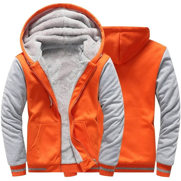Miluxas Men Winter Jacket Long Sleeve Warm Vintage Thicken Sherpa Fleece Lined Zip Up Big and Tall Plush Hunting Streetwear Orange