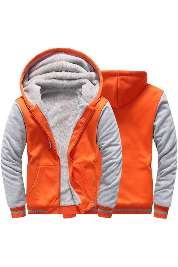 Men Winter Jacket Long Sleeve Warm Vintage Thicken Sherpa Fleece Lined Zip Up Big and Tall Plush Hunting Streetwear Orange