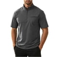 thumbnail image 1 of Miluxas Men's 1/4 Zip Polo Shirt Short Sleeve Stand Collar Loose Shirts with Chest Pocket Lightweight Quick Dry Golf Tennis Casual Work T-Shirt Dark Gray, 1 of 6