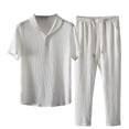 thumbnail image 1 of Miluxas Men's 2 Piece Beach Vacation Outfits Button Down Short Sleeve Shirts and Straight Leg Pants Set White XL(XL), 1 of 9