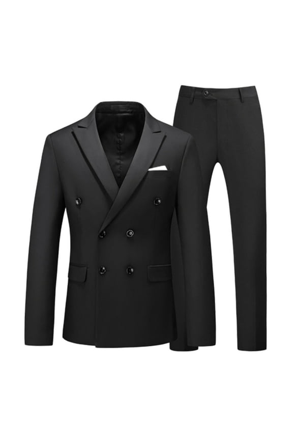 Men's 2 Piece Double Breasted Suits Slim Fit Tuxedo Jacket and Dress Pants Set for Wedding Business Prom Black