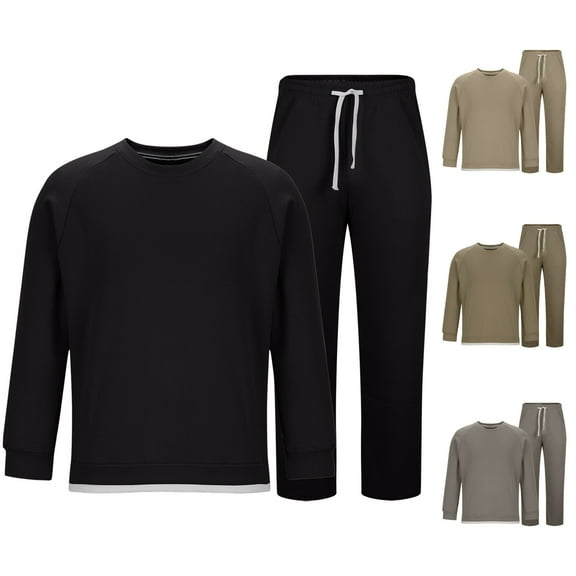 Miluxas Men's 2 Piece Sweatsuits Outfits Casual Crewneck Jacquard Sweatshirt Joggers Sweatpants Set Tracksuit Khaki