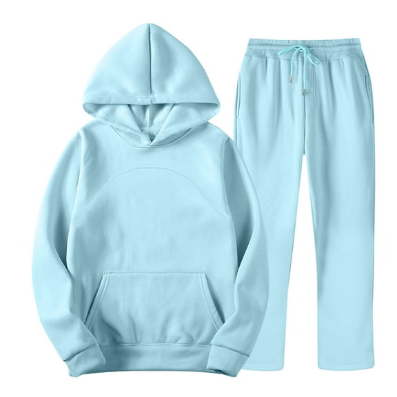 Miluxas Men's 2 Piece Tracksuits Fleece Pullover Sweatsuits Athletic Fit Jogging Hoodie Outfit Set Sky Blue