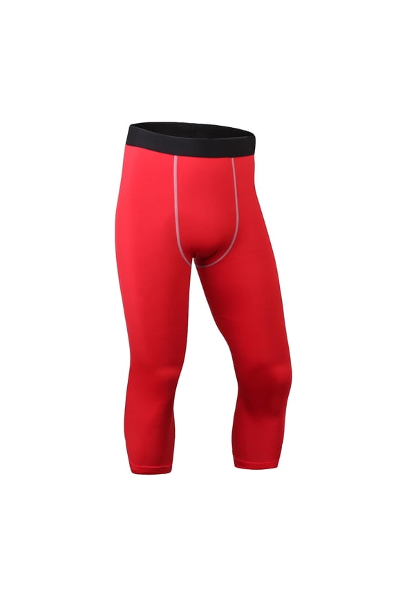 Men’s 3/4 Compression Pants , Athletic Leggings Running Workout Tights Base Layer for Basketball Sports Football Gym Red M(M)