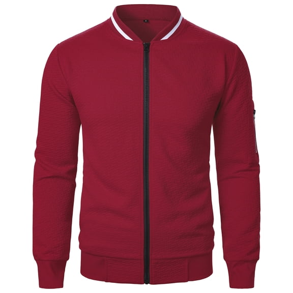 Miluxas Men's Active Slim Fit Track Lightweight Jacket Zip-up Long Sleeve Fashion Varsity Sweatshirt Wine L(L)