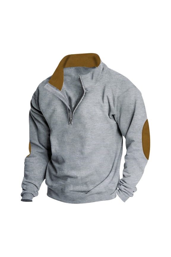 Men's Aztec Western Jacket Cowboy Print Sweatshirt Winter Warm Sweater 1/4 Zip Stand Collar Fit Casual Fall Outwear Gray