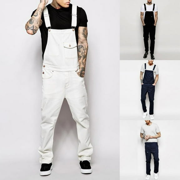 Miluxas Men's Bib Overalls Sturdy Canvas Work Overalls with Knee Pad Pockets White
