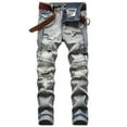 thumbnail image 1 of Miluxas Men's Biker Moto Washed Distressed Slim Fit Straight Jeans Denim Yellow 10(XL), 1 of 1