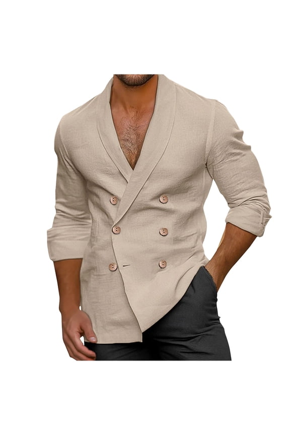 Men's Blazer Linen Striped Suit Jacket Loose Lightweight Sport Coats Stylish Daily Suits Beige
