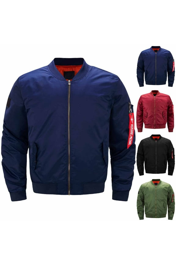 Men's Bomber Jacket Casual Fall Winter Military Jacket and Coats Outwear Red