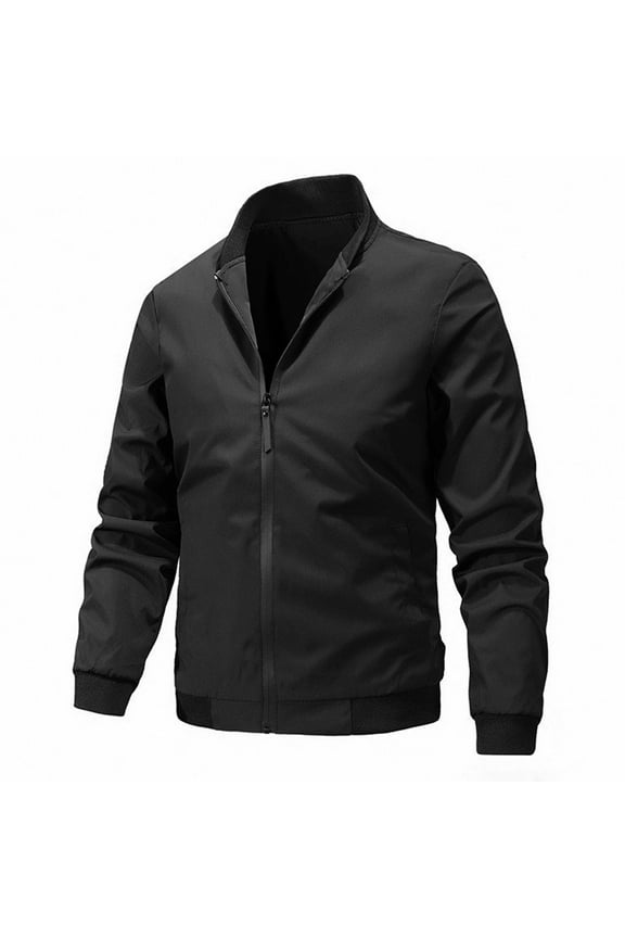 Men's Bomber Jacket Lightweight Casual Spring Fall Windbreaker Zip Up Coat with Pocket Black 8(L)