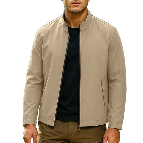 Miluxas Men's Bomber Jacket Lightweight Spring Fall Casual Windbreaker Full Zip Outwear Coat Khaki