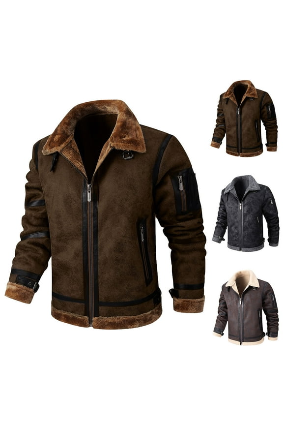 Men’s Bomber Jacket Winter Coat Stylish Faux Fleece Lined Leather Jackets Yellow