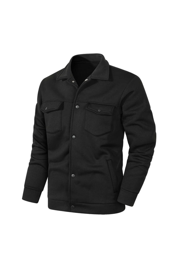 Men's Button Down Fleece Shirt Jacket Casual Long Sleeve Shacket Overshirts with Flap Pockets Black XL(XL)