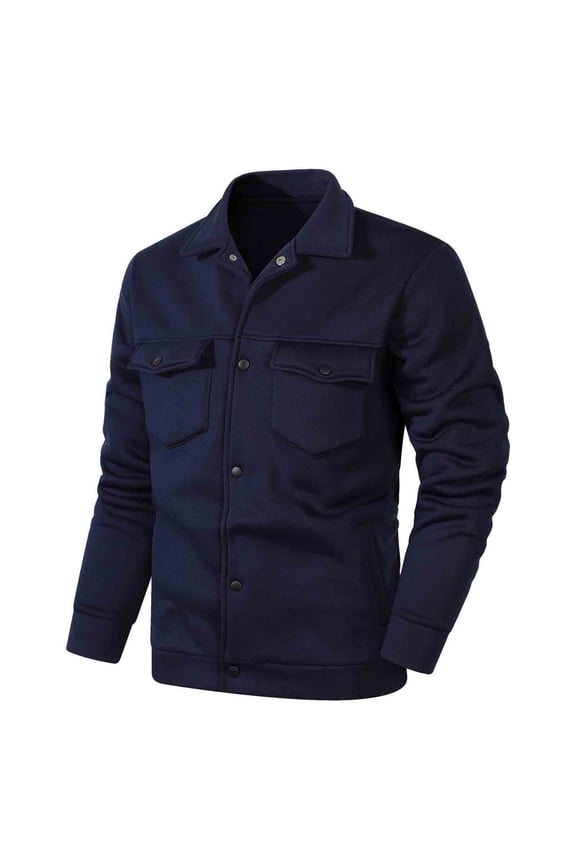 Men's Button Down Fleece Shirt Jacket Casual Long Sleeve Shacket Overshirts with Flap Pockets Navy XXXL(XXXL)
