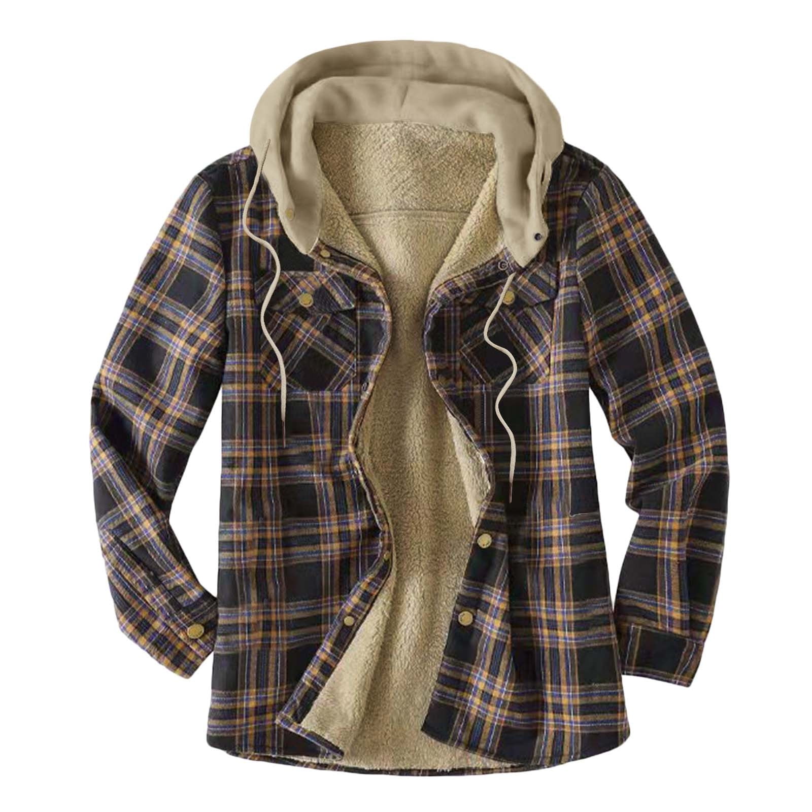 Miluxas Men's Camp Night Berber Lined Hooded Flannel Shirt Jacket Clearance Coffee 8(XL