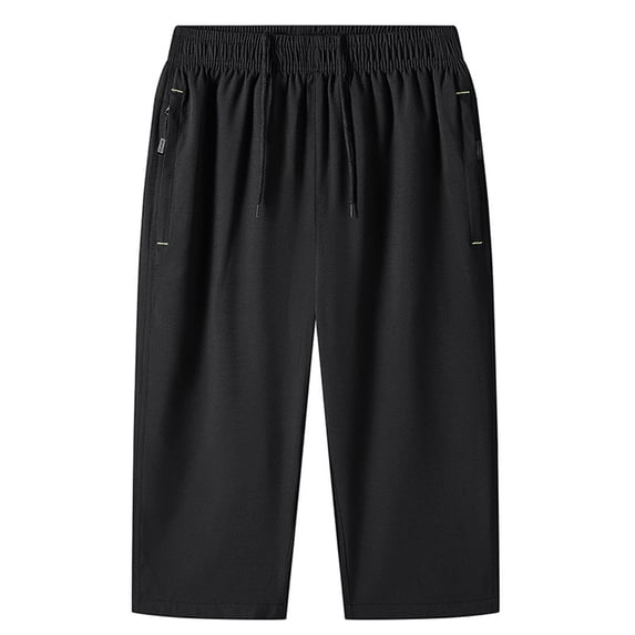 Miluxas Men's Capri Pants Casual Lightweight 3/4 Baggy Pants Drawstring Elastic Waist Beach Yoga Pants with Pockets Black XXXXXXXXL