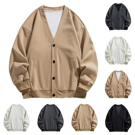 Miluxas Men's Cardigan Sweater Long Sleeve Casual V Neck Lightweight Button Down Knitted Sweater with Pockets Fall Clothes White