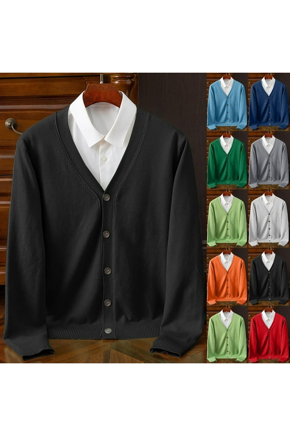 Men's Cardigan Sweaters with Button Lightweight Casual V Neck Long Sleeve Knitted Sweater Red 6(XL)