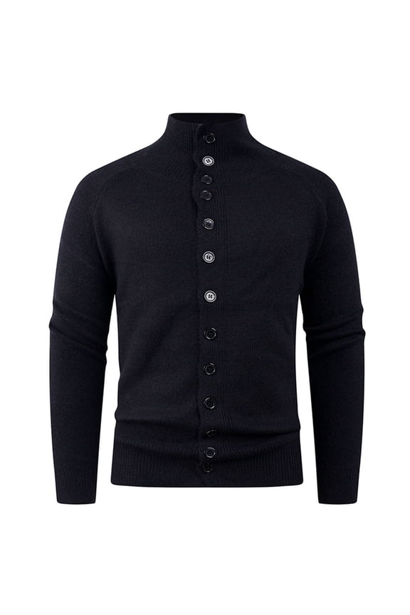 Men's Cardigan Sweaters Fall Snap Button Down Mock Neck Sweater Black M(M)