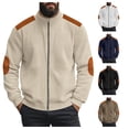 thumbnail image 1 of Miluxas Men's Cardigan Sweatshirts Full Zip Patchwork Mock Neck Jackets Casual Long Sleeve Corduroy Coat with Elbow Patches White, 1 of 9