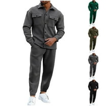 Miluxas Men's Cargo Jacket Tracksuit Set 2 Pieces Solid Color Long Sleeve Button up Jacket and Cargo Pants Set Gray XL(XL)