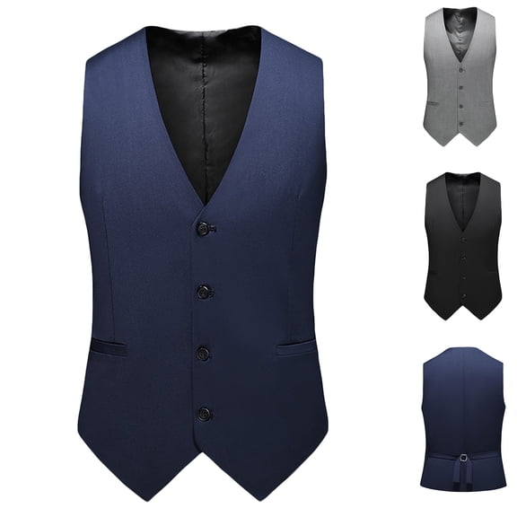 Miluxas Men's Casual Business Vests Lightweight Waistcoat Slim Fit Suit Vest Navy