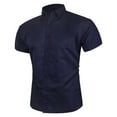 thumbnail image 1 of Miluxas Men's Casual Button Down Shirts Short Sleeve Regular Fit Untucked Dress Shirts Navy 8(XL), 1 of 3
