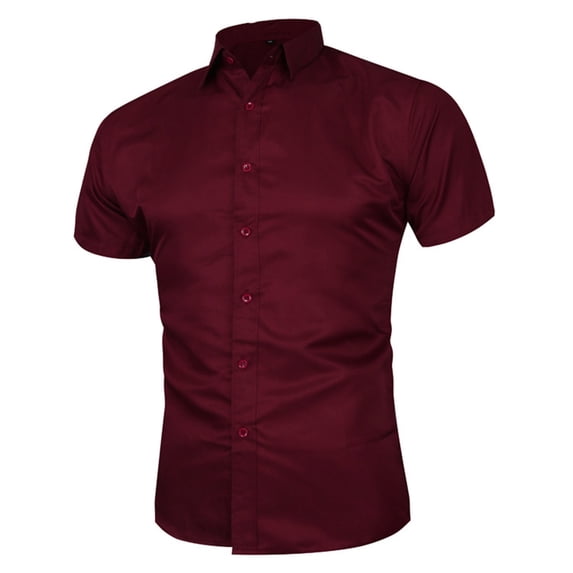 Miluxas Men's Casual Button Down Shirts Clearance Short Sleeve Regular Fit Untucked Dress Shirts Wine 12(XXXL)