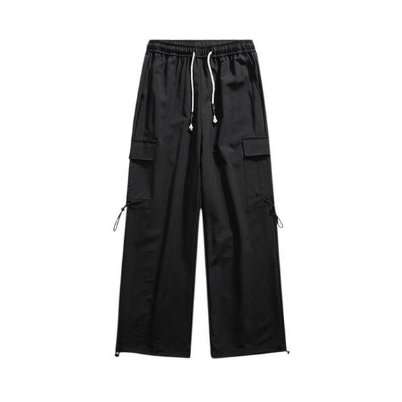 Miluxas Men's Casual Cargo Pants Stretch Sweatpants Streetwear Trousers Hiking Drawstring Elastic Waist Workout Joggers Black
