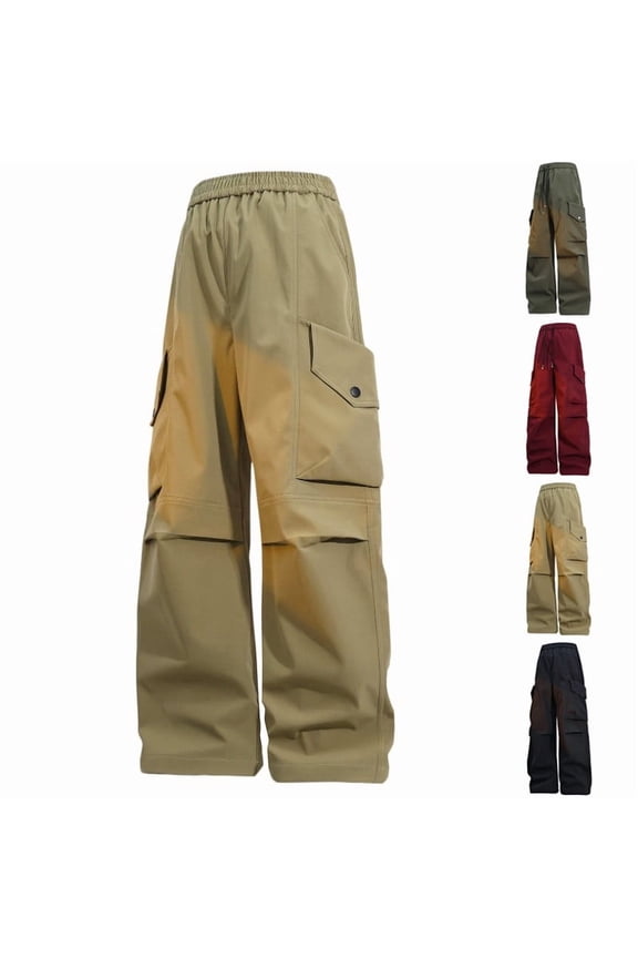 Men's Casual Cargo Pants Workout Joggers Stretch Sweatpants Hiking Drawstring Tactical Pants with Multi Pockets Red
