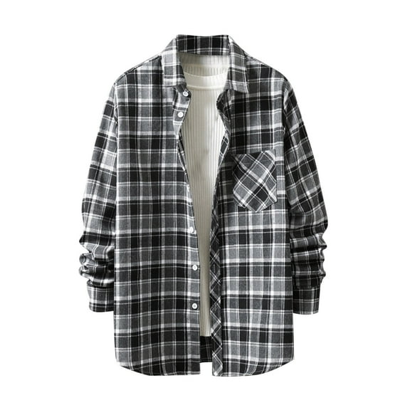 Miluxas Men's Casual Cotton Plaid Shirts Long Sleeve Button-Down Flannel Overshirt Jacket Gray