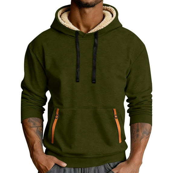 Miluxas Men's Casual Fleece Sherpa Lined Hoodie Winter Warm Pullover Hooded Sweatshirt Green