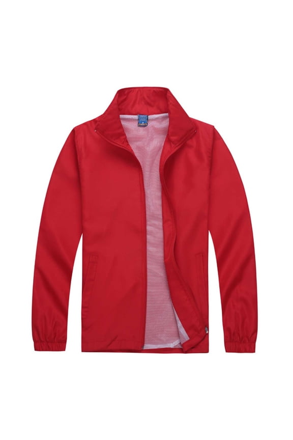 Men's Casual Jacket Lightweight Softshell Full Zip Stand Collar Work Jacket Red L(L)