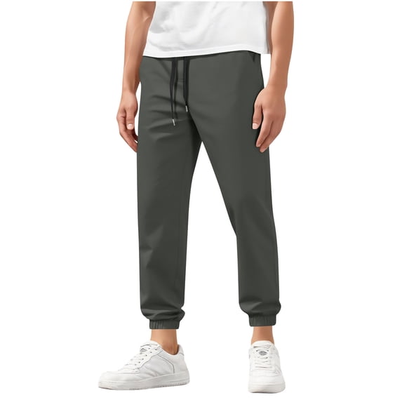 Miluxas Men's Casual Joggers Pants Cotton Elastic Waist Drawstring Chino Pants Hiking Outdoor Track Sweatpants Dark Gray