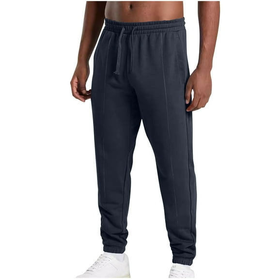 Miluxas Men's Casual Joggers Pants Cotton Elastic Waist Drawstring Chino Pants Hiking Outdoor Track Sweatpants Navy