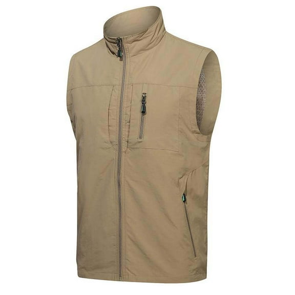 Miluxas Men's Casual Lightweight Outdoor Vest Work Fish Photo Travel Golf Vest Zip up Sleeveless Jacket with Pockets Khaki