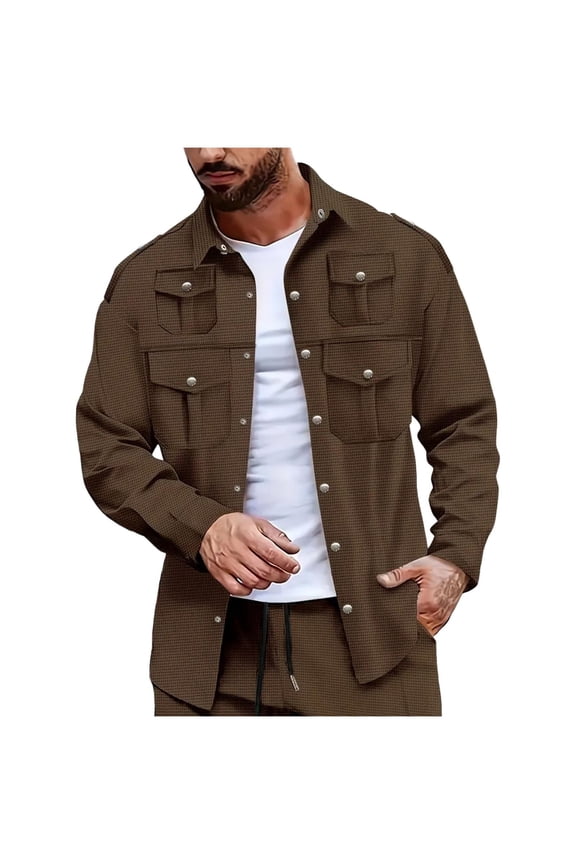 Men's Casual Lightweight Shirt Jacket Work Shacket Jackets Button Down Overshirt with Flap Pockets Coffee XXL(XXL)