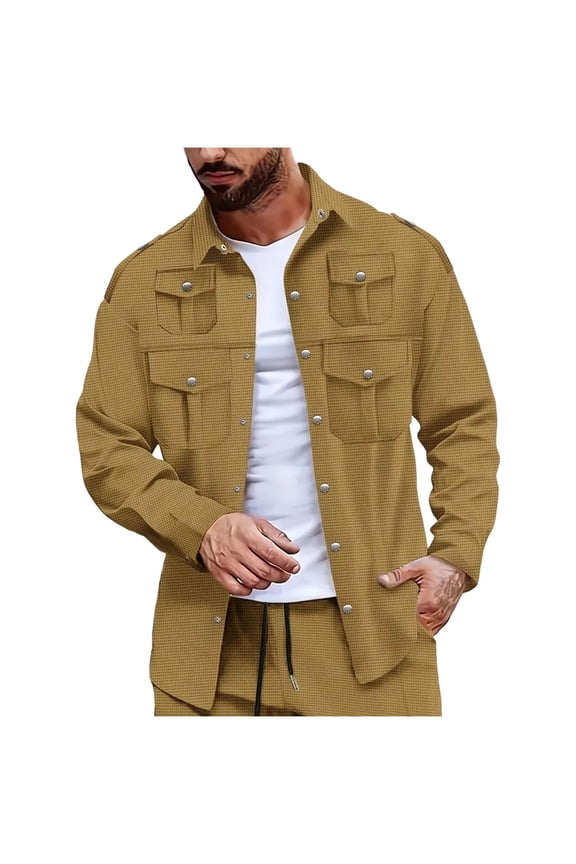 Men's Casual Lightweight Shirt Jacket Work Shacket Jackets Button Down Overshirt with Flap Pockets Yellow XXL(XXL)