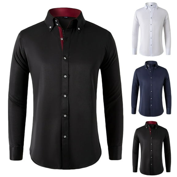 Miluxas Men's Casual Long Sleeve Dress Shirt Wrinkle-Free Regular Fit Button Down Shirts White XL