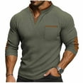 thumbnail image 1 of Miluxas Men's Casual Long Sleeve Polo Shirt - Flip Collar Button V Neck with Pocket, Classic Rugby Style for Golf & Daily Wear Army Green, 1 of 6