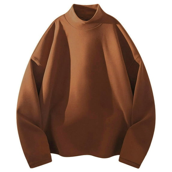 Miluxas Men's Casual Mock Turtleneck T-Shirts Basic Long Sleeve thermal Stretchy Pullover Lightweight Undershirt Sweater Tops Brown
